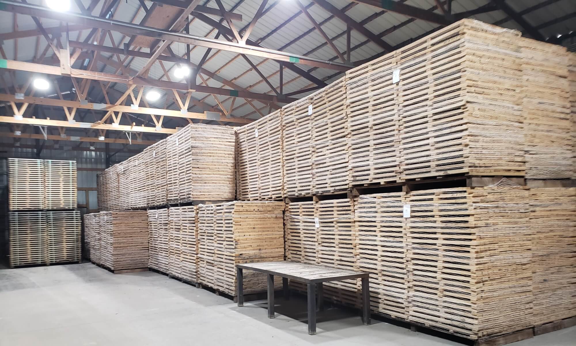 Stacks of white oak staves ready to be put out into the yard for aging