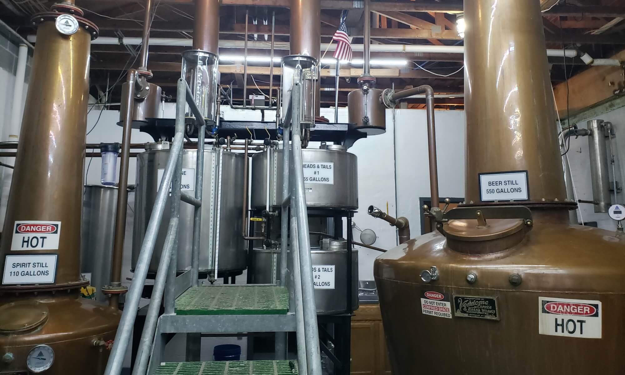 Prichard's distillery utilizes two beautiful, old Vendome stills, one for stripping runs, the other for final distillation runs.